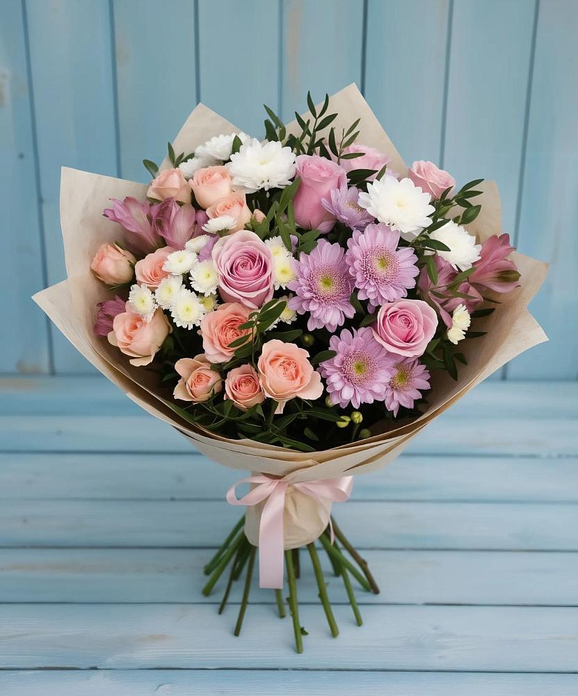 Букет цветов из: Хризантемы, Розы и Альстромерии в Усть-Куте
