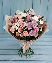 Букет цветов из:  Хризантемы, Розы и Альстромерии в Усть-Куте