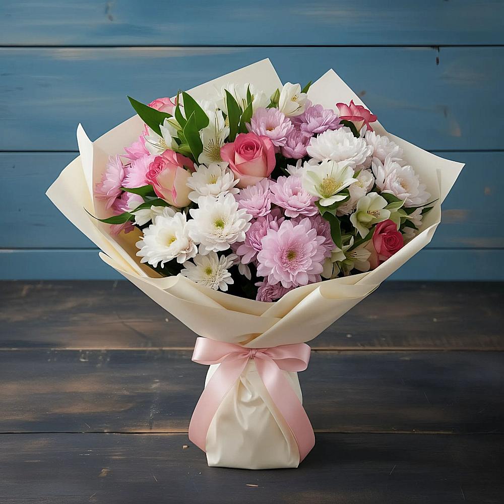 Букет цветов из: Хризантемы, Альстромерии и Розы в Усть-Куте